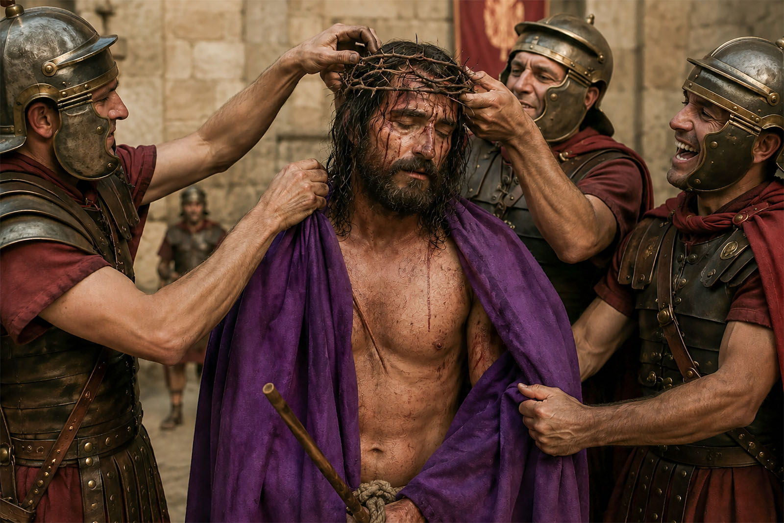 Soldiers mock Jesus
